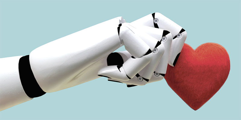 Robot hand holding heart Medical Technology Future Power
